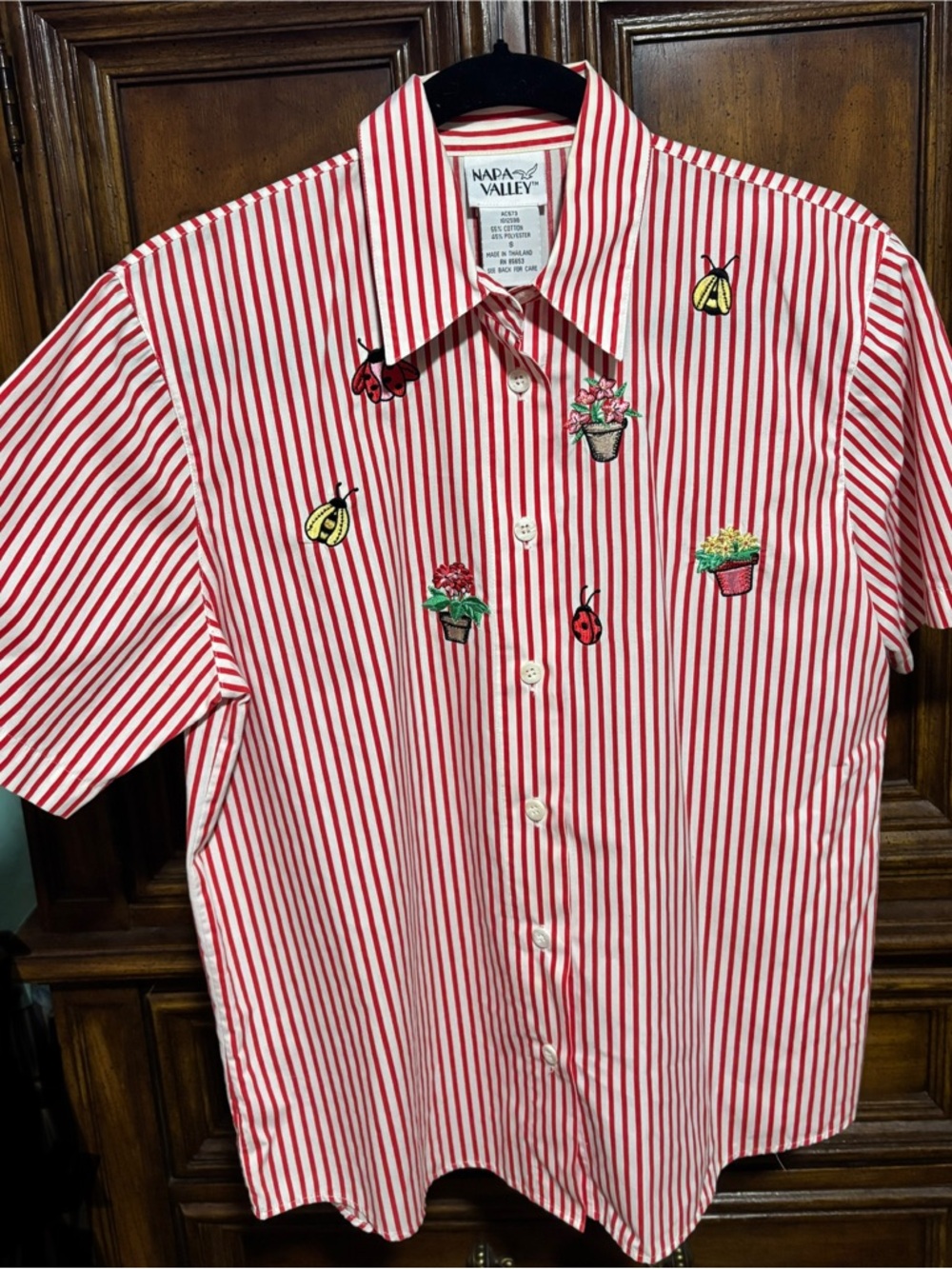 Napa Valley Red & White Striped Embroidered Button-Down Shirt